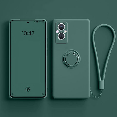 Custodia Silicone Ultra Sottile Morbida Cover con Magnetico Anello Supporto per Oppo Reno7 Z 5G Verde Notte