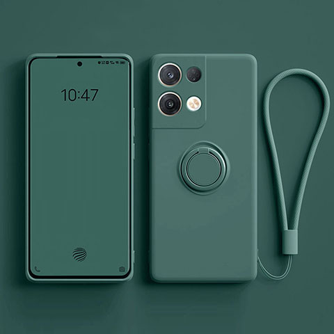 Custodia Silicone Ultra Sottile Morbida Cover con Magnetico Anello Supporto per Oppo Reno8 5G Verde Notte