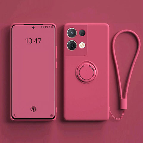 Custodia Silicone Ultra Sottile Morbida Cover con Magnetico Anello Supporto per Oppo Reno8 Pro 5G Rosa Caldo