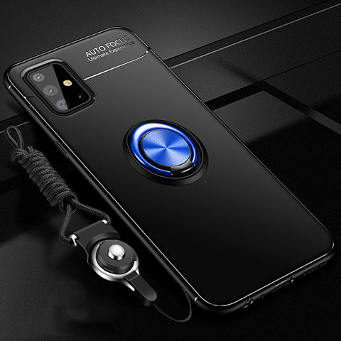 Custodia Silicone Ultra Sottile Morbida Cover con Magnetico Anello Supporto per Samsung Galaxy A51 4G Blu e Nero