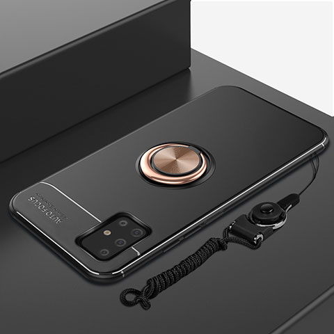 Custodia Silicone Ultra Sottile Morbida Cover con Magnetico Anello Supporto per Samsung Galaxy A51 5G Oro e Nero