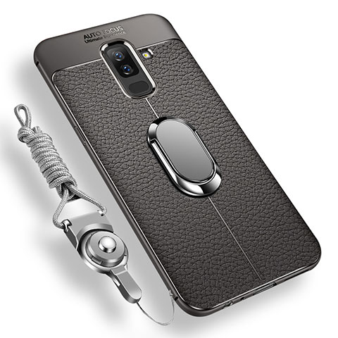Custodia Silicone Ultra Sottile Morbida Cover con Magnetico Anello Supporto per Samsung Galaxy A6 Plus Grigio
