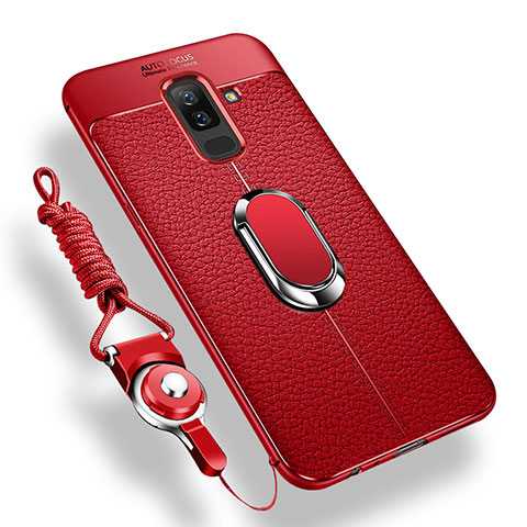 Custodia Silicone Ultra Sottile Morbida Cover con Magnetico Anello Supporto per Samsung Galaxy A6 Plus Rosso