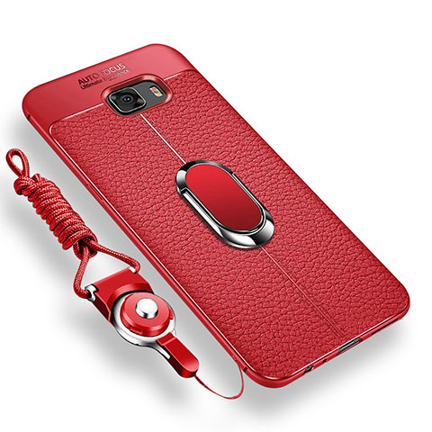 Custodia Silicone Ultra Sottile Morbida Cover con Magnetico Anello Supporto per Samsung Galaxy C9 Pro C9000 Rosso