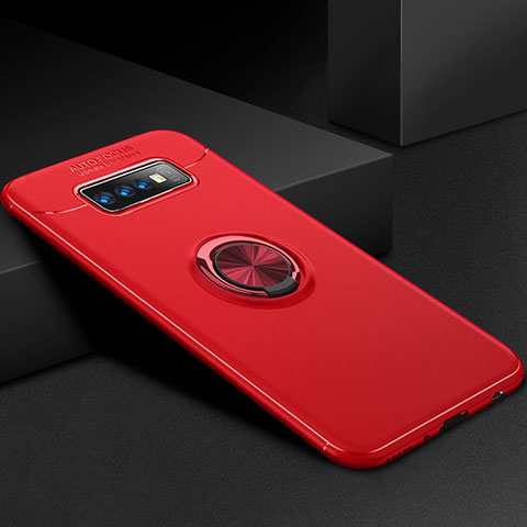 Custodia Silicone Ultra Sottile Morbida Cover con Magnetico Anello Supporto per Samsung Galaxy S10 Plus Rosso