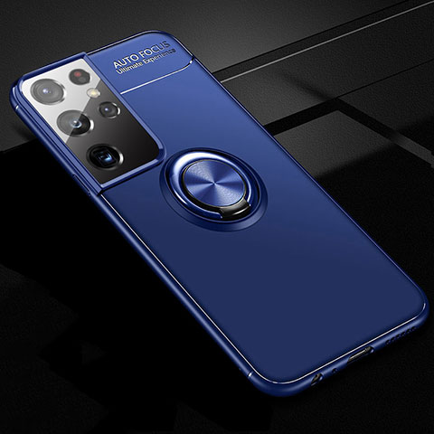 Custodia Silicone Ultra Sottile Morbida Cover con Magnetico Anello Supporto per Samsung Galaxy S21 Ultra 5G Blu