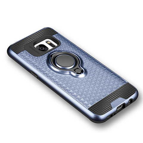 Custodia Silicone Ultra Sottile Morbida Cover con Magnetico Anello Supporto per Samsung Galaxy S7 G930F G930FD Blu