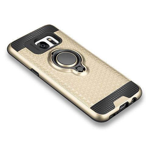 Custodia Silicone Ultra Sottile Morbida Cover con Magnetico Anello Supporto per Samsung Galaxy S7 G930F G930FD Oro