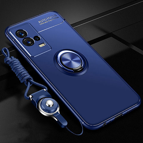 Custodia Silicone Ultra Sottile Morbida Cover con Magnetico Anello Supporto per Vivo iQOO 8 Pro 5G Blu