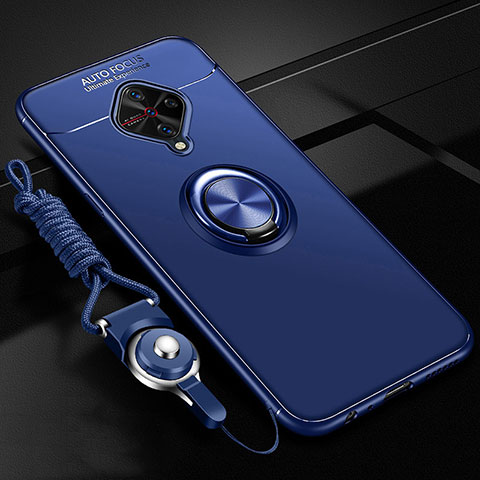 Custodia Silicone Ultra Sottile Morbida Cover con Magnetico Anello Supporto per Vivo X50 Lite Blu