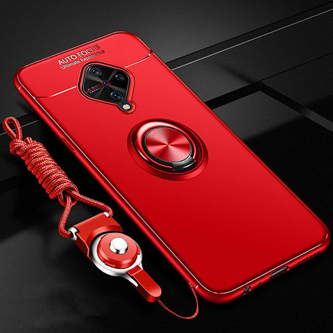 Custodia Silicone Ultra Sottile Morbida Cover con Magnetico Anello Supporto per Vivo X50 Lite Rosso