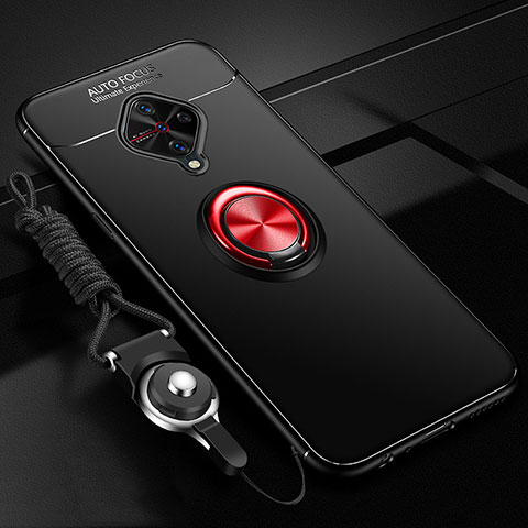 Custodia Silicone Ultra Sottile Morbida Cover con Magnetico Anello Supporto per Vivo X50 Lite Rosso e Nero