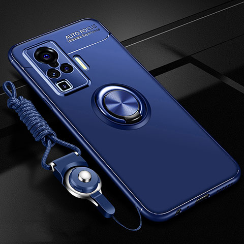 Custodia Silicone Ultra Sottile Morbida Cover con Magnetico Anello Supporto per Vivo X50 Pro 5G Blu