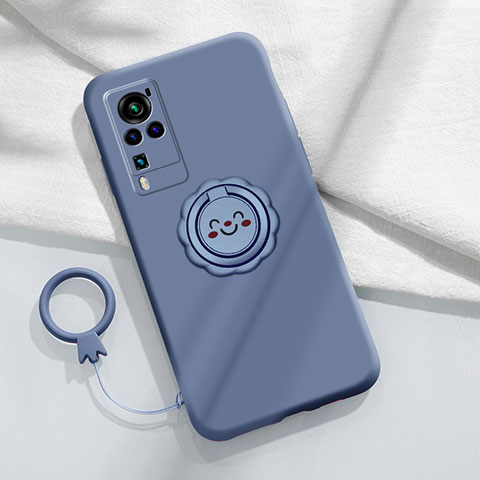 Custodia Silicone Ultra Sottile Morbida Cover con Magnetico Anello Supporto per Vivo X60 Pro 5G Grigio Lavanda