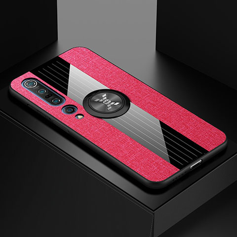 Custodia Silicone Ultra Sottile Morbida Cover con Magnetico Anello Supporto per Xiaomi Mi 10 Pro Rosso