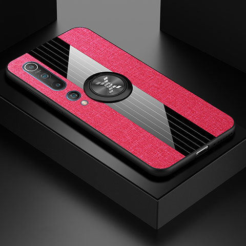 Custodia Silicone Ultra Sottile Morbida Cover con Magnetico Anello Supporto per Xiaomi Mi 10 Rosso