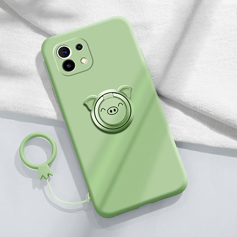 Custodia Silicone Ultra Sottile Morbida Cover con Magnetico Anello Supporto per Xiaomi Mi 11 5G Verde Pastello