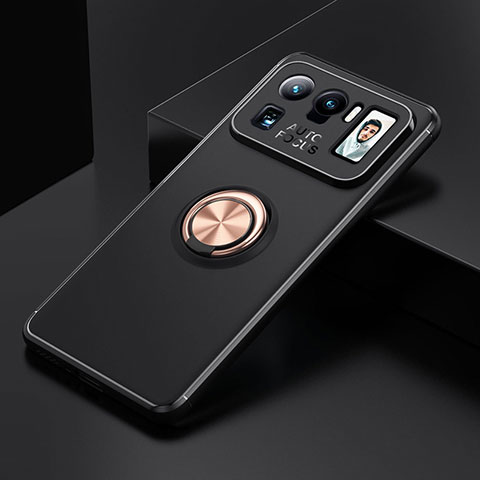 Custodia Silicone Ultra Sottile Morbida Cover con Magnetico Anello Supporto per Xiaomi Mi 11 Ultra 5G Oro