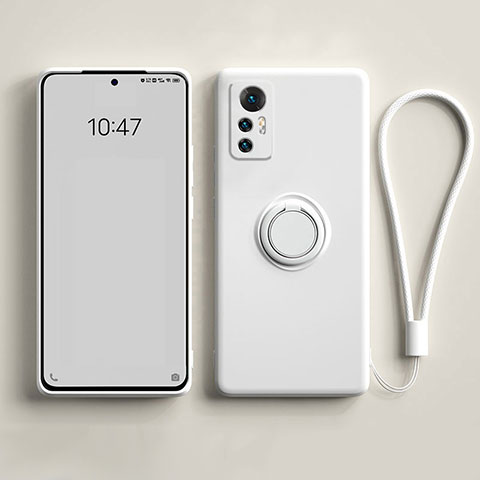 Custodia Silicone Ultra Sottile Morbida Cover con Magnetico Anello Supporto per Xiaomi Mi 12 5G Bianco