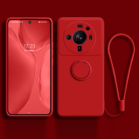 Custodia Silicone Ultra Sottile Morbida Cover con Magnetico Anello Supporto per Xiaomi Mi 12 Ultra 5G Rosso