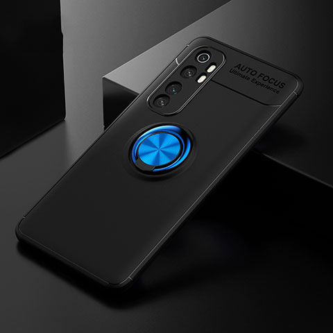 Custodia Silicone Ultra Sottile Morbida Cover con Magnetico Anello Supporto per Xiaomi Mi Note 10 Lite Blu e Nero