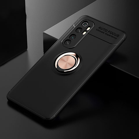 Custodia Silicone Ultra Sottile Morbida Cover con Magnetico Anello Supporto per Xiaomi Mi Note 10 Lite Oro e Nero