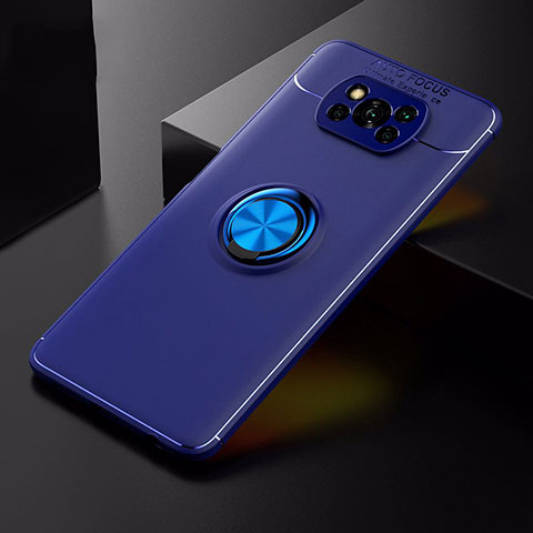 Custodia Silicone Ultra Sottile Morbida Cover con Magnetico Anello Supporto per Xiaomi Poco X3 Blu