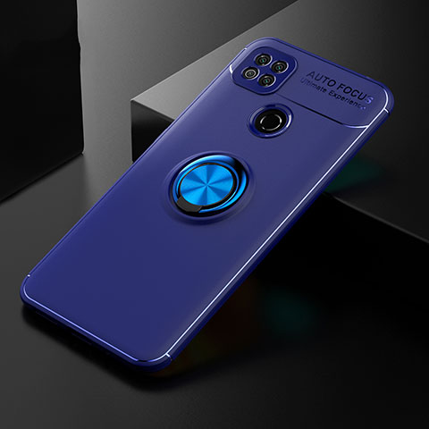 Custodia Silicone Ultra Sottile Morbida Cover con Magnetico Anello Supporto per Xiaomi Redmi 9 India Blu