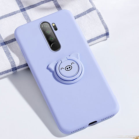 Custodia Silicone Ultra Sottile Morbida Cover con Magnetico Anello Supporto per Xiaomi Redmi Note 8 Pro Blu