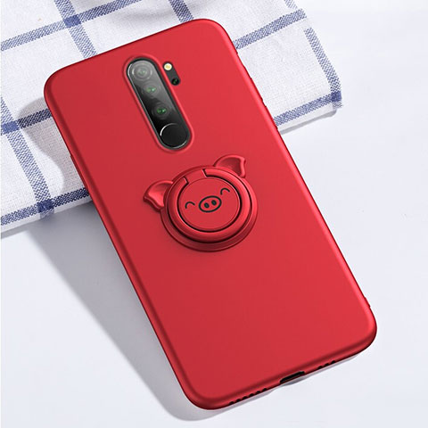 Custodia Silicone Ultra Sottile Morbida Cover con Magnetico Anello Supporto per Xiaomi Redmi Note 8 Pro Rosso