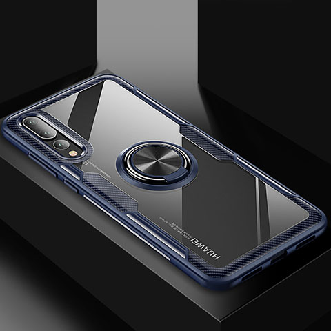 Custodia Silicone Ultra Sottile Morbida Cover con Magnetico Anello Supporto R01 per Huawei P20 Pro Blu