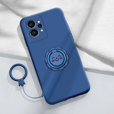 Custodia Silicone Ultra Sottile Morbida Cover con Magnetico Anello Supporto S01 per Realme GT Neo 3T 5G Blu