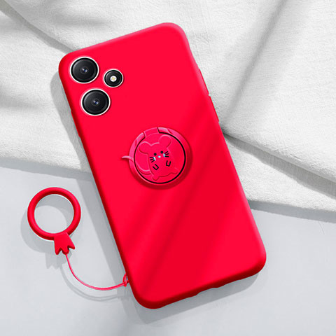 Custodia Silicone Ultra Sottile Morbida Cover con Magnetico Anello Supporto S01 per Xiaomi Redmi 12 5G Rosso