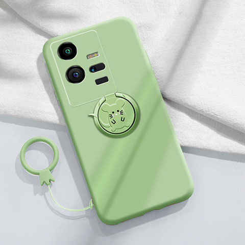 Custodia Silicone Ultra Sottile Morbida Cover con Magnetico Anello Supporto S02 per Vivo iQOO 11 5G Verde