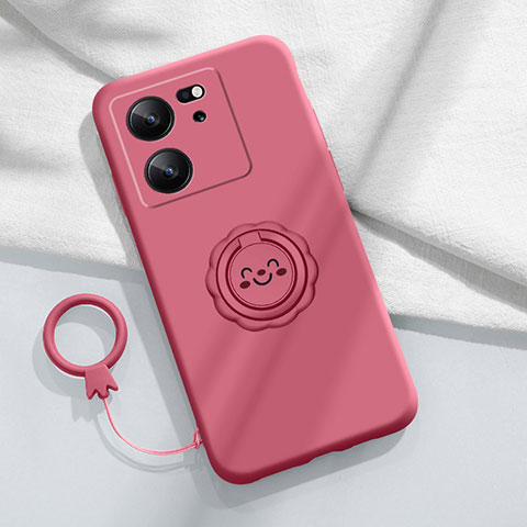 Custodia Silicone Ultra Sottile Morbida Cover con Magnetico Anello Supporto S02 per Xiaomi Mi 13T 5G Rosa Caldo