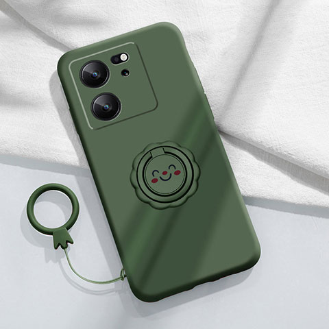 Custodia Silicone Ultra Sottile Morbida Cover con Magnetico Anello Supporto S02 per Xiaomi Mi 13T 5G Verde Notte