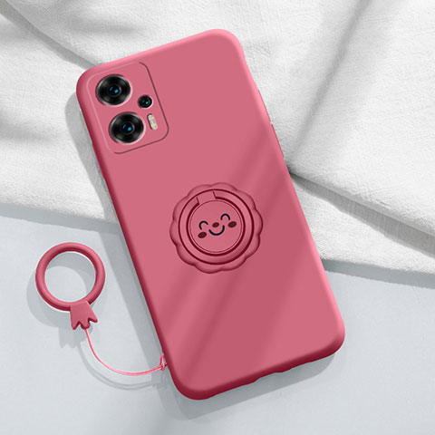 Custodia Silicone Ultra Sottile Morbida Cover con Magnetico Anello Supporto S02 per Xiaomi Poco F5 5G Rosa Caldo