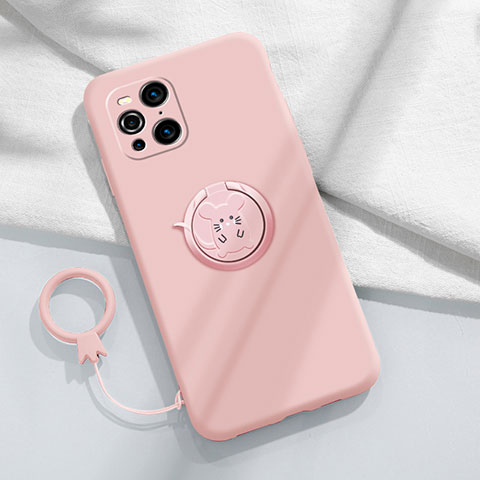 Custodia Silicone Ultra Sottile Morbida Cover con Magnetico Anello Supporto S03 per Oppo Find X3 Pro 5G Rosa