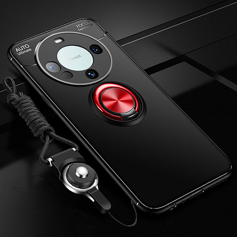 Custodia Silicone Ultra Sottile Morbida Cover con Magnetico Anello Supporto SD1 per Huawei Mate 60 Rosso e Nero