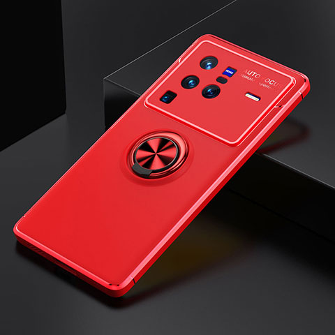Custodia Silicone Ultra Sottile Morbida Cover con Magnetico Anello Supporto SD1 per Vivo X80 Pro 5G Rosso