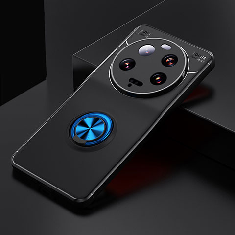 Custodia Silicone Ultra Sottile Morbida Cover con Magnetico Anello Supporto SD1 per Xiaomi Mi 13 Ultra 5G Blu e Nero
