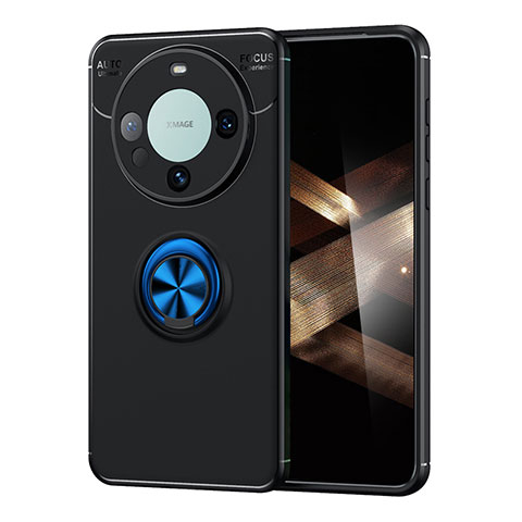 Custodia Silicone Ultra Sottile Morbida Cover con Magnetico Anello Supporto SD2 per Huawei Mate 60 Pro Blu e Nero