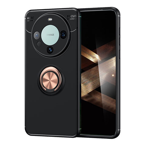 Custodia Silicone Ultra Sottile Morbida Cover con Magnetico Anello Supporto SD2 per Huawei Mate 60 Pro+ Plus Oro e Nero