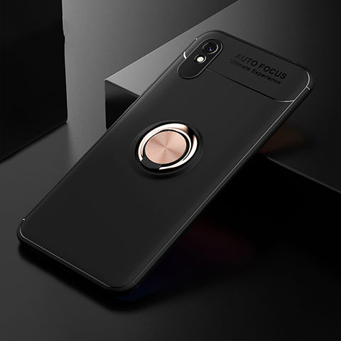 Custodia Silicone Ultra Sottile Morbida Cover con Magnetico Anello Supporto SD2 per Xiaomi Redmi 9A Oro e Nero