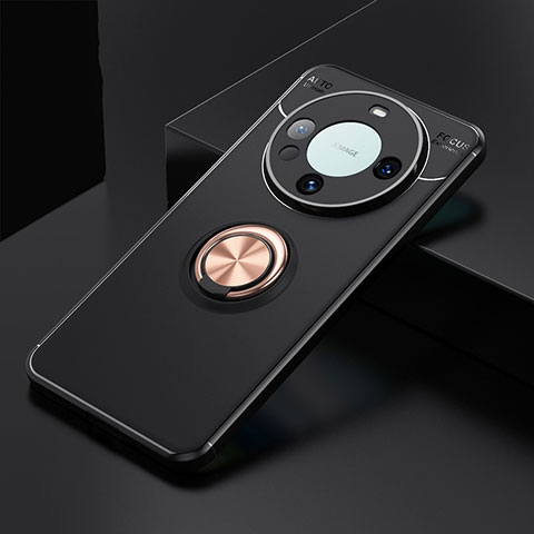 Custodia Silicone Ultra Sottile Morbida Cover con Magnetico Anello Supporto SD3 per Huawei Mate 60 Oro e Nero