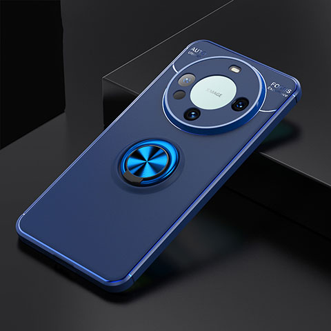 Custodia Silicone Ultra Sottile Morbida Cover con Magnetico Anello Supporto SD3 per Huawei Mate 60 Pro Blu