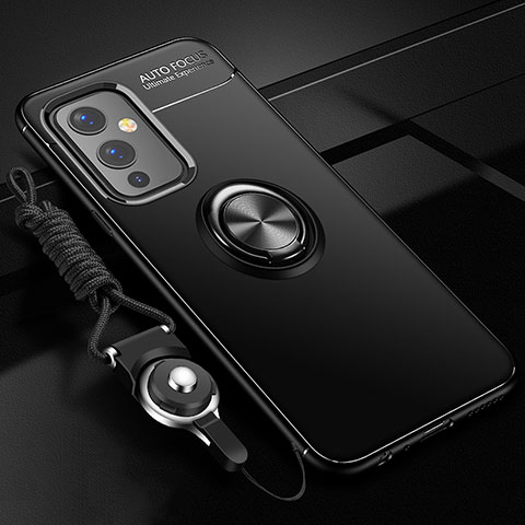 Custodia Silicone Ultra Sottile Morbida Cover con Magnetico Anello Supporto SD3 per OnePlus 9 5G Nero