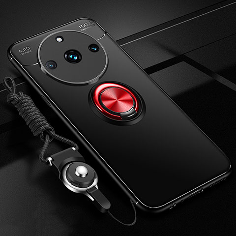 Custodia Silicone Ultra Sottile Morbida Cover con Magnetico Anello Supporto SD3 per Realme 11 Pro+ Plus 5G Rosso e Nero