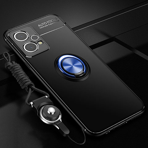 Custodia Silicone Ultra Sottile Morbida Cover con Magnetico Anello Supporto SD3 per Realme 9 5G Blu e Nero