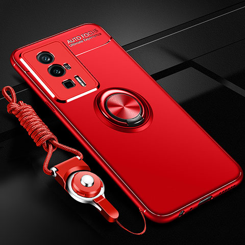 Custodia Silicone Ultra Sottile Morbida Cover con Magnetico Anello Supporto SD3 per Xiaomi Poco F5 Pro 5G Rosso